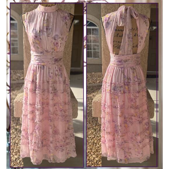 READY FEB Lulus Happily Sweet Floral Ruffle Midi-Dress Size S - Picture 6 of 9